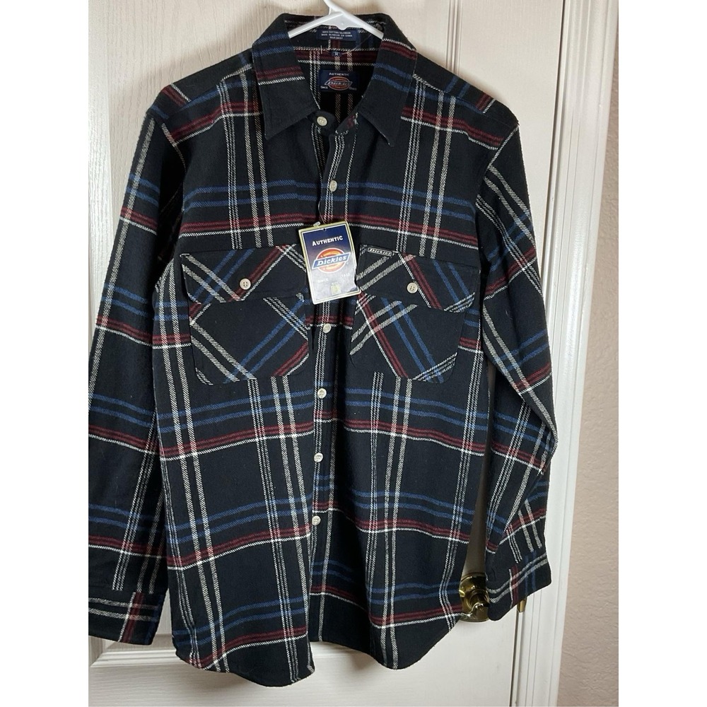 Dickies Men's Button Down Shirt Medium Dark Black Regular Fit